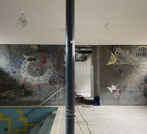 Ludwigshafen, Hallenbad Nord, Mosaik mit den Elementen Wasser und Luft © Claudia Gerner-Beuerle, GDKE, Landesdenkmalpflege 