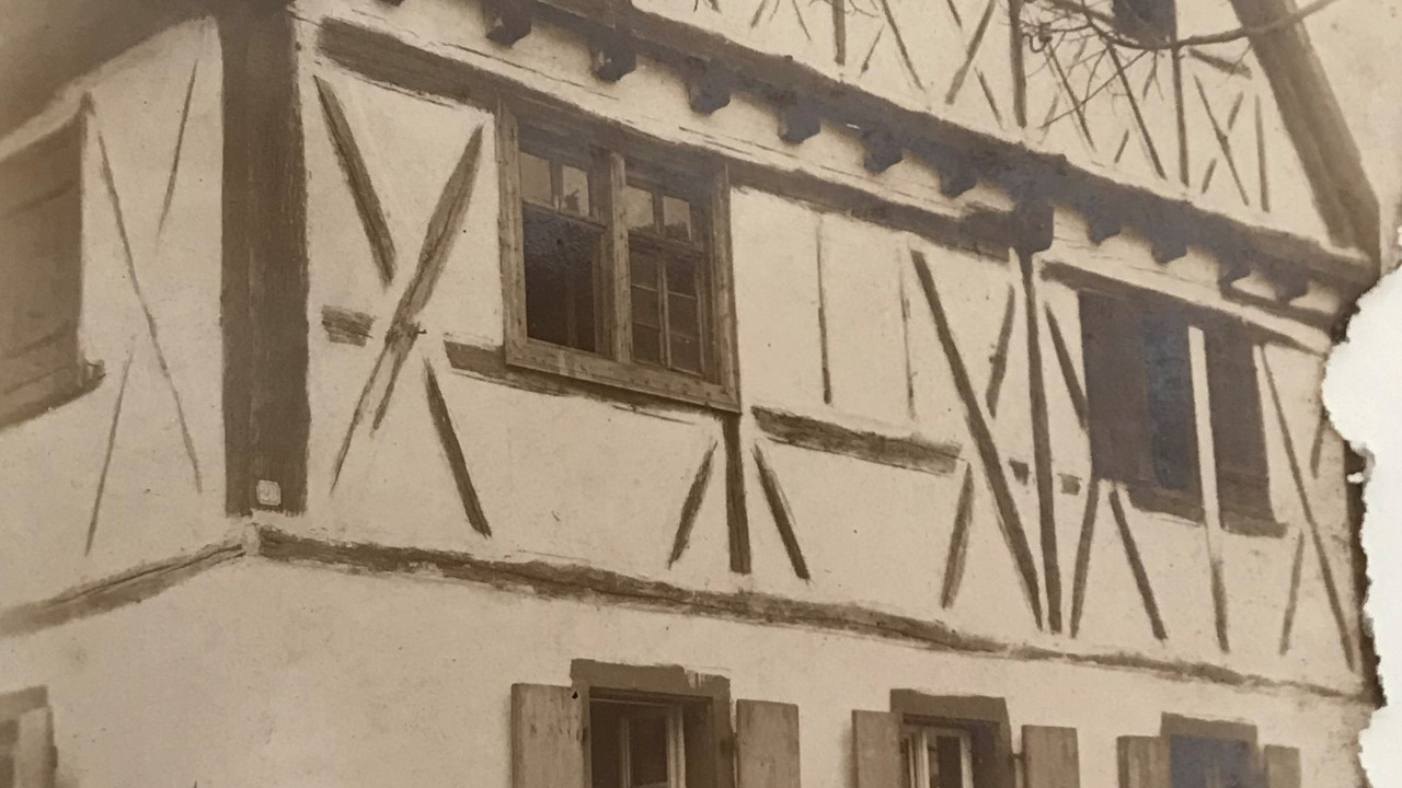 Zeiskam, historische Außenansicht des Wohnhauses mit Bohlenstube, Foto 1934
