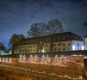 Mainz, Zitadelle, Gerüst mit weihnachtlichter Beleuchtung © Florian Völkel, Mainz