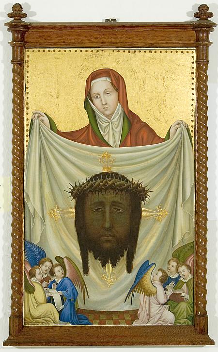 Lithographie der "Heiligen Veronika" mit einem Tuch in der Hand auf dem das Gesicht Jesu abgebildet ist