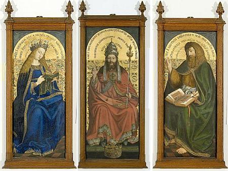 Lithographie der "Jungfrau Maria, "Gottvater" und "Evangelist Johannes"